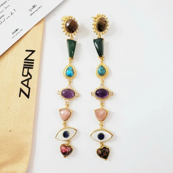 Zariin Chakra Dangling Shoulder Duster Earrings - Picture 14 of 14